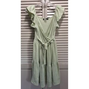 Caution To The Wind Green/White Stripe Ruffle Straps‎ Short Dress Size Medium